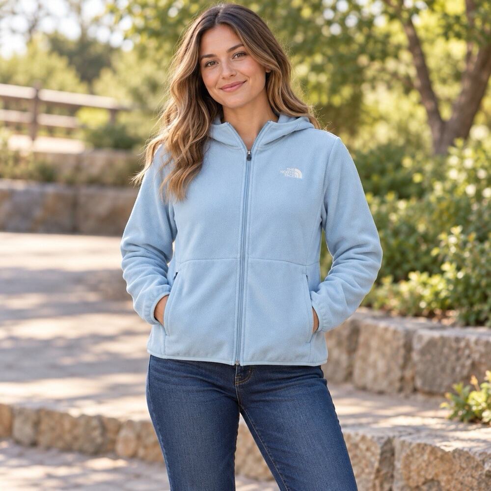 The North Face Women's Anchor Full Zip Hoodie - Beta Blue Zip Pockets Size L